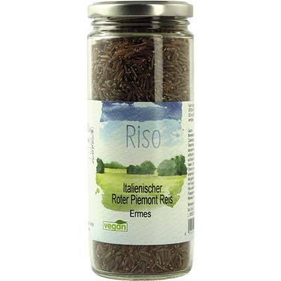 Reis, rot  roter Piemont Reis   Vegan  hausgemacht BARRIQUE-Feine Manufaktur Piemont Italien 400g-Glas