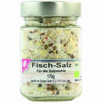 Salz Fisch-Salz  in Nachfüllglas  Bio Vegan  hausgemacht BARRIQUE-Feine Manufaktur Niedersachsen Deutschland 170g-Glas