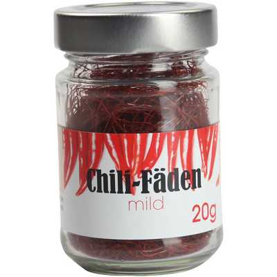 Chili-Fäden  milde Fäden aus Chili   Vegan  BARRIQUE-Feine Manufaktur  Deutschland 20g-Glas