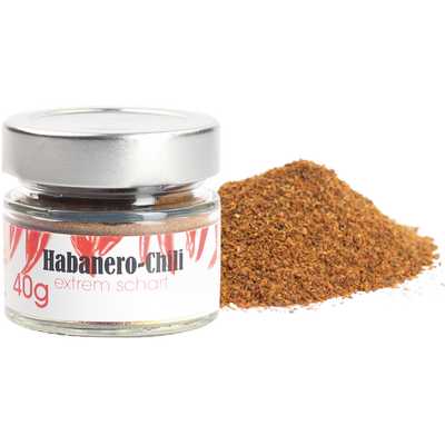 Chili Habanero gemahlen  extrem scharf 250.000 Sco   Vegan  BARRIQUE-Feine Manufaktur  Deutschland 40g-Glas