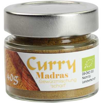 Curry 'Madras' scharf  Gewürzmischung  Bio Vegan  BARRIQUE-Feine Manufaktur  Deutschland 40g-Glas