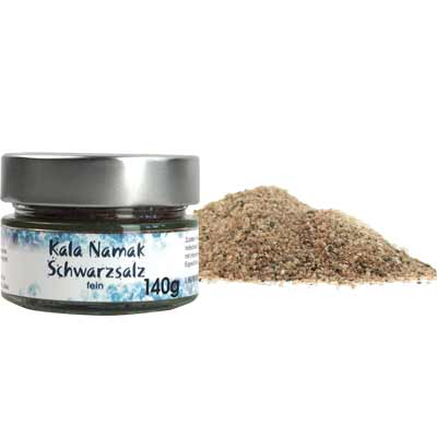 Salz Kala-Namak fein  Indisches Schwarzsalz   Vegan  BARRIQUE-Feine Manufaktur Kalanamak Indien 140g-Glas