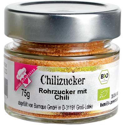 Chili-Zucker  Zucker mit Chili  Bio Vegan  hausgemacht BARRIQUE-Feine Manufaktur Niedersachsen Deutschland 75g-Glas